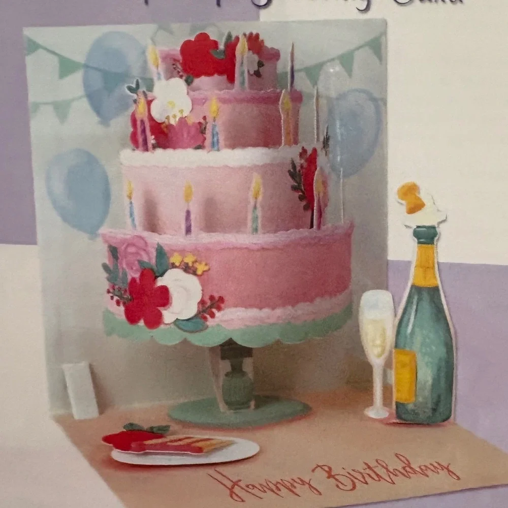 2 Up With‎ Paper Pop-Up Greeting Cards Kitten Basket Layered Cake Happy Birthday